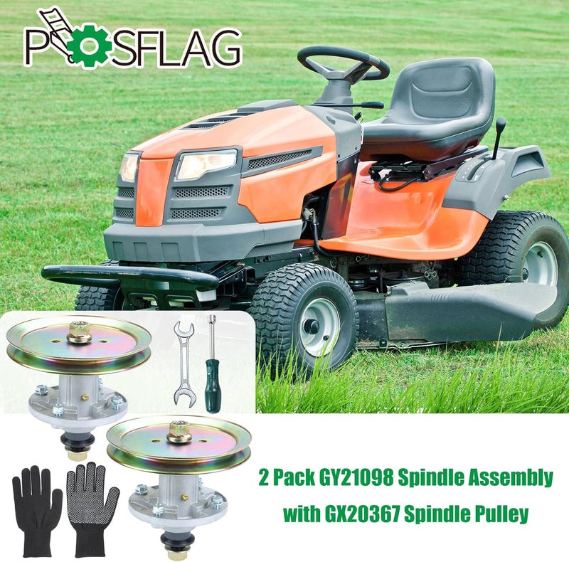 POSFLAG 2 Pack GY21098 Spindle Assembly Pre-Greased with GX20367 Spindle Pulley Replaces AUC15811 Spindle, GY20454, GY20962, UC23728 for John Deere D125 D130 D110 E100 E130 LA115 LA105 D105 Decks - Image 2